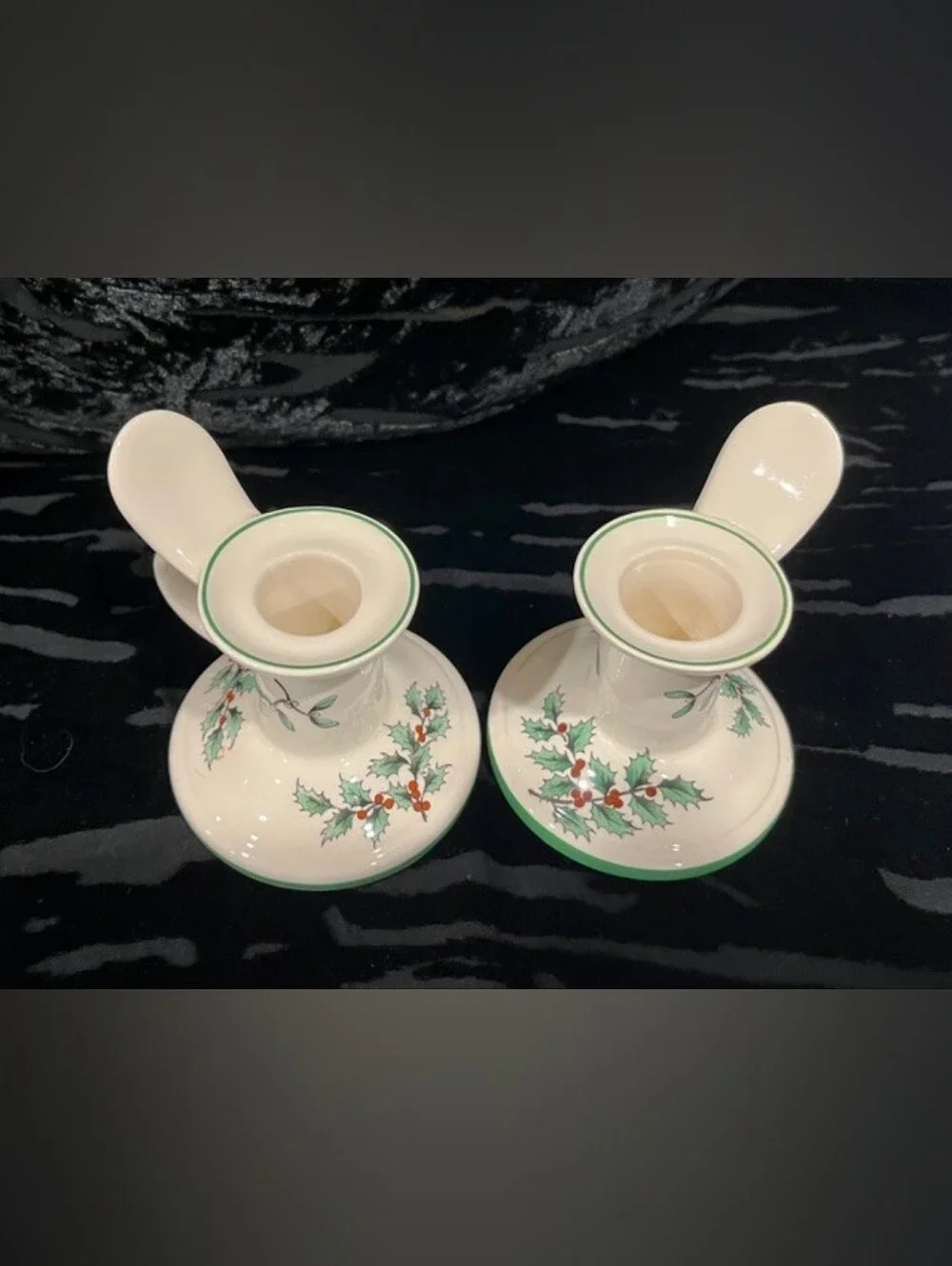 Vintage Spode Christmas Handled Chamberstick Candle Holders Made In England